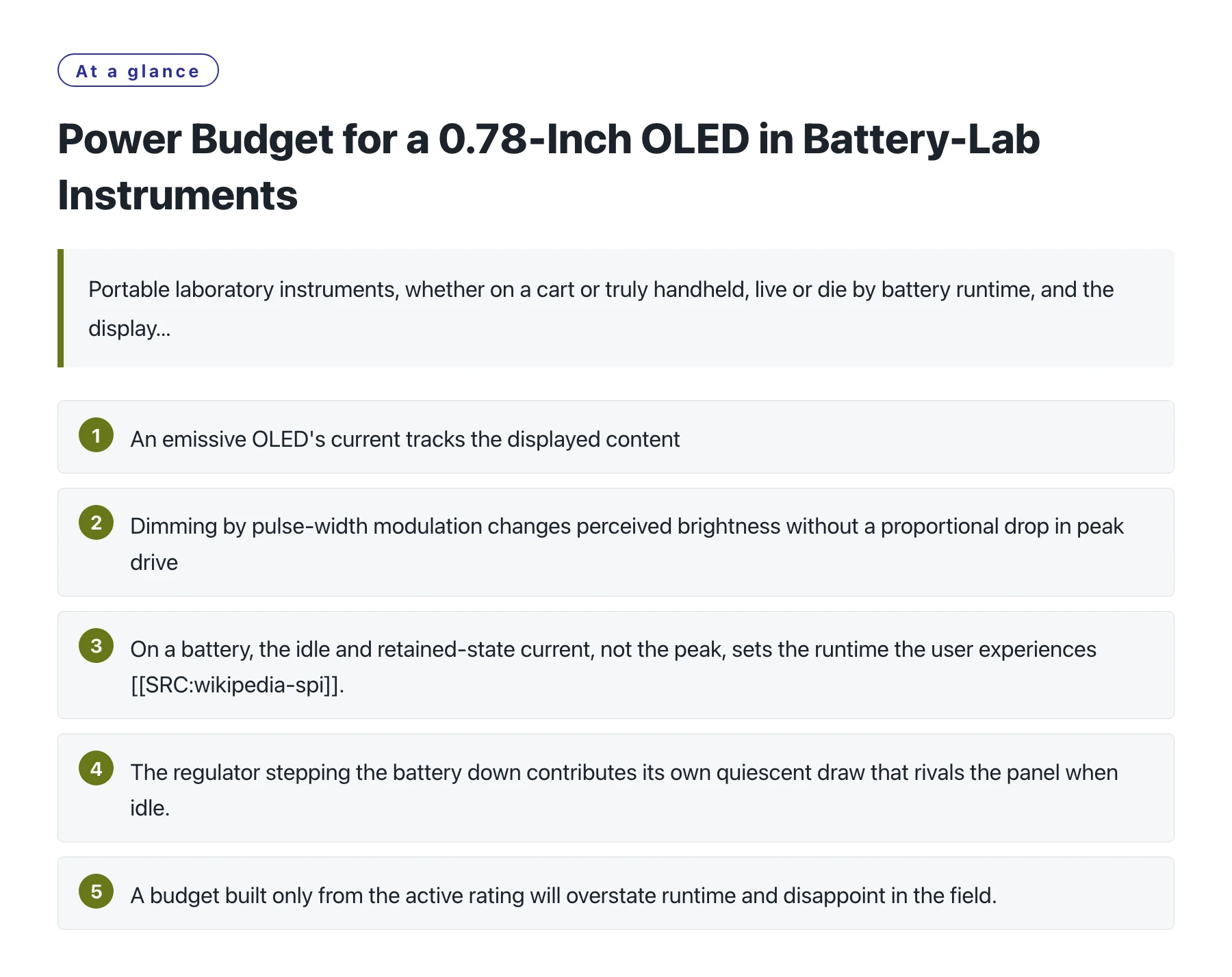 Power Budget for a 0.78-Inch OLED in Battery-Lab Instruments——全文要点速览